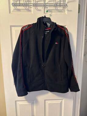 Tommy Hilfiger Sport Women's Black Fleece Full-Zip Jacket Logo Sleeves